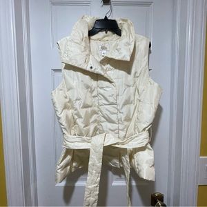 Talbots Goose Down Sleeveless Ivory Puffer Vest with Sash Tie